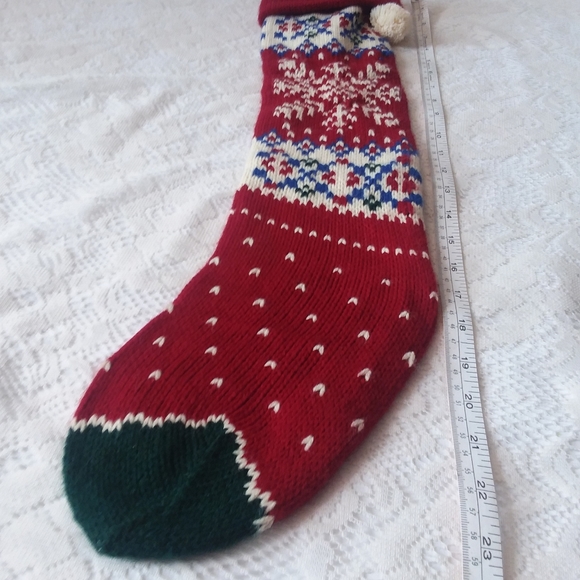 Knit Christmas Stocking Burgundy Dark Green - Picture 7 of 7